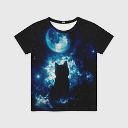 Футболка детская Кот силуэт луна ночь звезды, цвет: 3D-принт