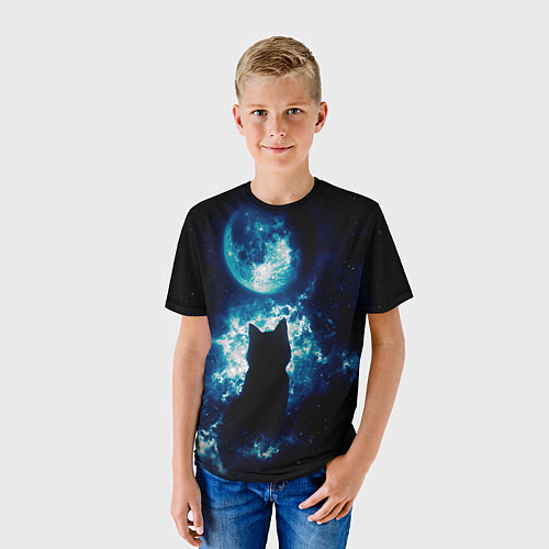 Детская футболка Кот силуэт луна ночь звезды / 3D-принт – фото 3