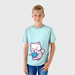 Футболка детская Белый котенок с клубком милый, цвет: 3D-принт — фото 2