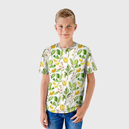 Детская футболка Летний узор лимон ветки листья / 3D-принт – фото 3