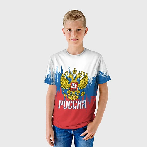 Детская футболка РОССИЯ ТРИКОЛОР / 3D-принт – фото 3