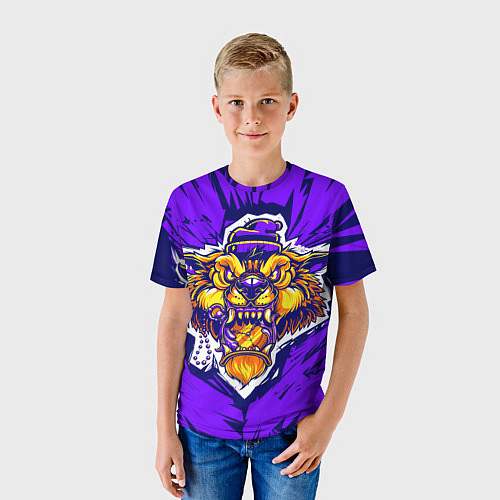 Детская футболка Граффити Лев фиолетовый / 3D-принт – фото 3