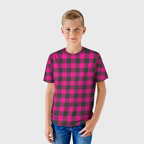 Детская футболка Розовая клетка / 3D-принт – фото 3