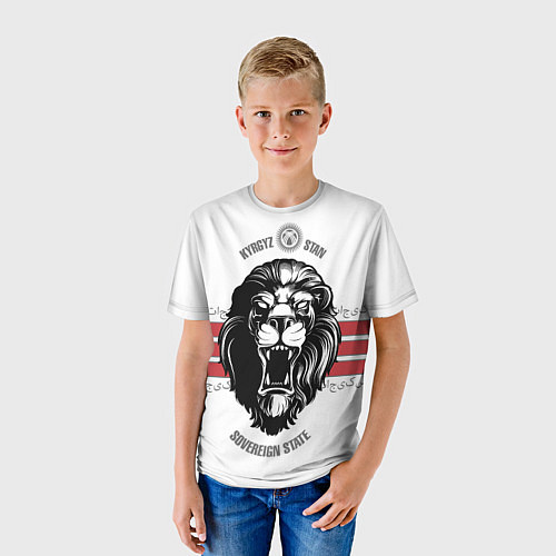 Детская футболка Киргизия - суровый лев / 3D-принт – фото 3