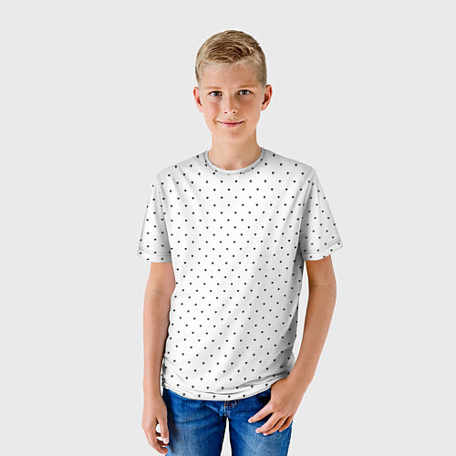 Детская футболка Сердечки черные на белом / 3D-принт – фото 3