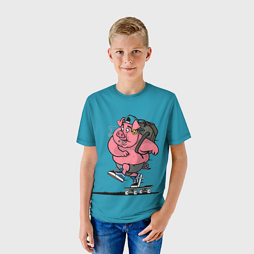 Детская футболка Свинья на скейте / 3D-принт – фото 3