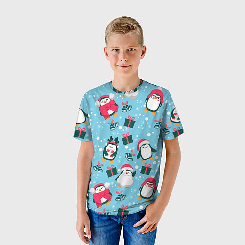 Детская футболка Новогодние Пингвины / 3D-принт – фото 3