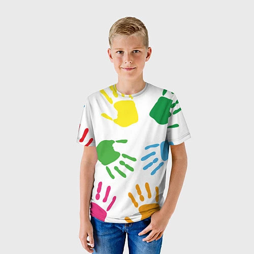 Детская футболка Цветные ладошки - Детский узор / 3D-принт – фото 3