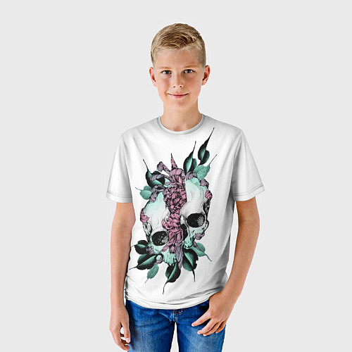 Детская футболка Череп с японскими цветами / 3D-принт – фото 3