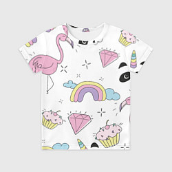 Футболка детская Кавайный розовый узор, цвет: 3D-принт