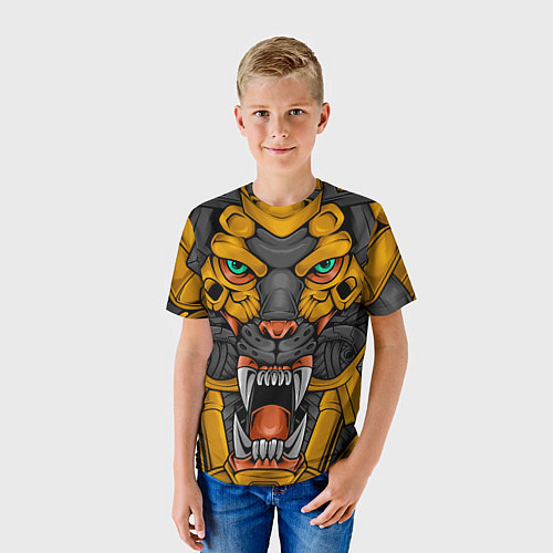 Детская футболка Хищный тигр киборг / 3D-принт – фото 3