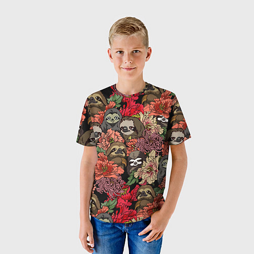 Детская футболка Ленивец & Цветочки / 3D-принт – фото 3