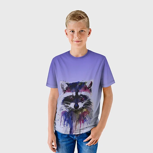 Детская футболка Енот акварелью потеки / 3D-принт – фото 3