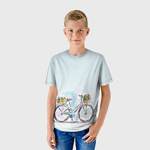 Детская футболка Акварельный велосипед / 3D-принт – фото 3
