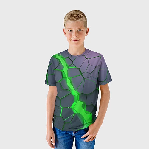 Детская футболка ЗЕЛЕНЫЙ РАЗЛОМ 3Д РАЗЛОМ / 3D-принт – фото 3