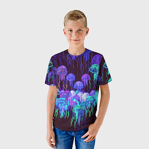 Детская футболка Неоновые медузы / 3D-принт – фото 3
