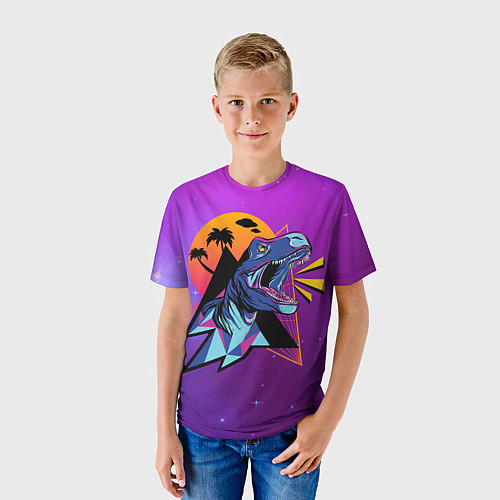 Детская футболка Retrowave Neon Dinosaur / 3D-принт – фото 3