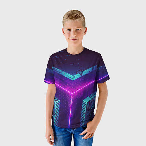 Детская футболка Неоновые грани 3D / 3D-принт – фото 3