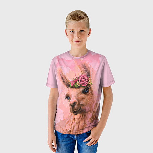 Детская футболка Лама с цветами / 3D-принт – фото 3