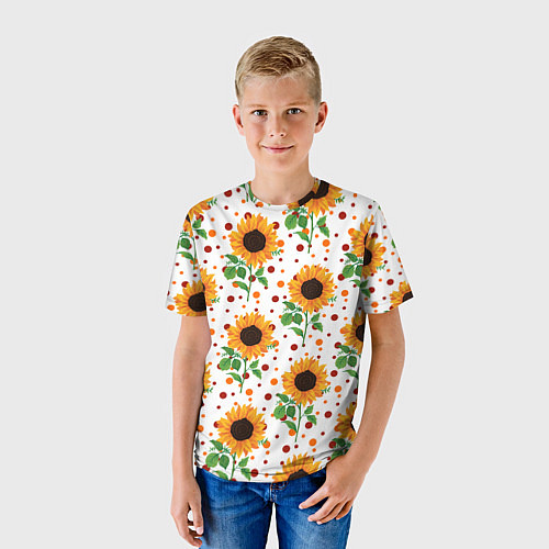 Детская футболка Оранжевые летние подсолнухи / 3D-принт – фото 3