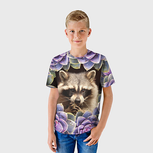 Детская футболка Енот среди цветов / 3D-принт – фото 3