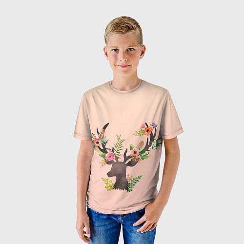 Детская футболка Олень рога цветы / 3D-принт – фото 3