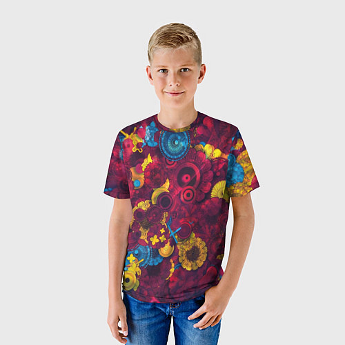 Детская футболка Цветы - шестеренки / 3D-принт – фото 3