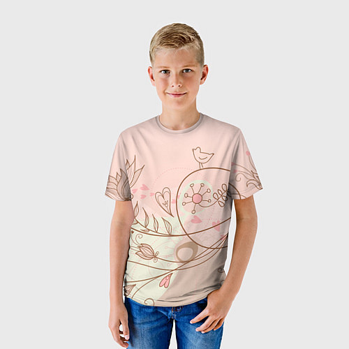 Детская футболка Летний узор цветы птичка / 3D-принт – фото 3