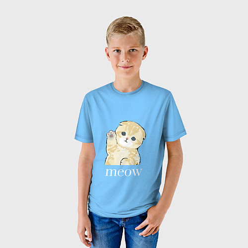 Детская футболка Котёнок Meow машет лапкой / 3D-принт – фото 3