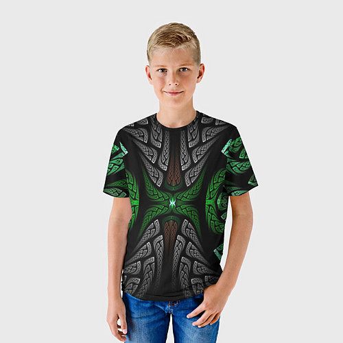 Детская футболка Серо-Зеленые Узоры / 3D-принт – фото 3