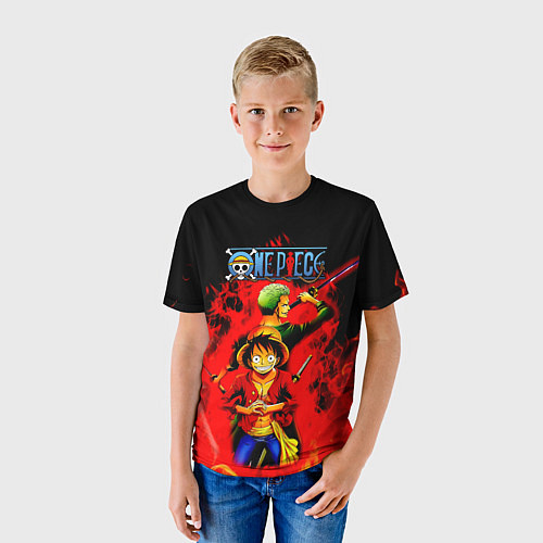 Детская футболка Зоро и Луффи в огне One Piece / 3D-принт – фото 3