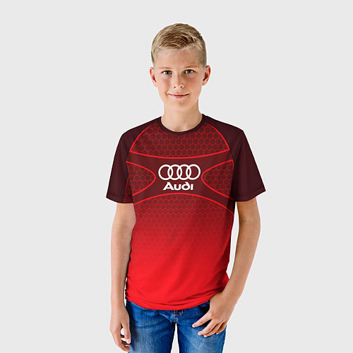 Детская футболка AUDI красная сетка / 3D-принт – фото 3