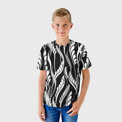 Детская футболка Листья в черно-Белом Цвете / 3D-принт – фото 3