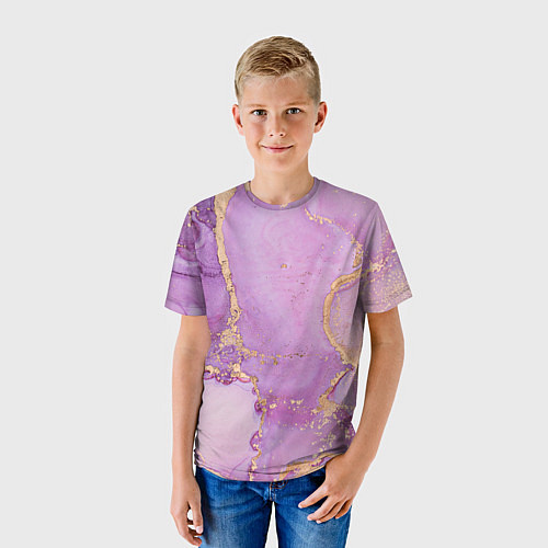 Детская футболка Сиреневые разводы краски / 3D-принт – фото 3