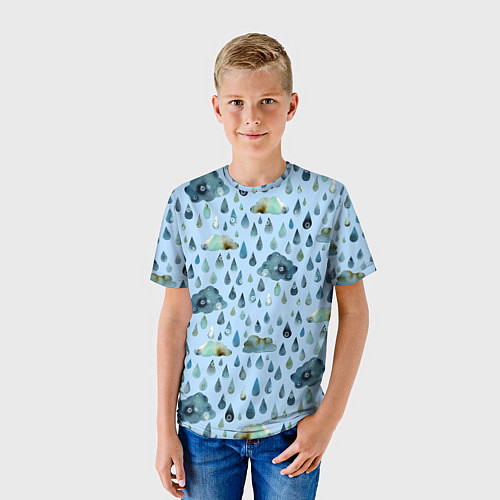Детская футболка Дождливая осень Тучки и дождь / 3D-принт – фото 3