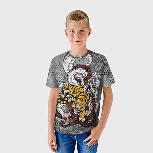 Детская футболка Змея и ТигрTiger Snake Fight / 3D-принт – фото 3