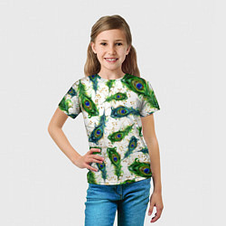 Футболка детская Павлиньи перья, цвет: 3D-принт — фото 2