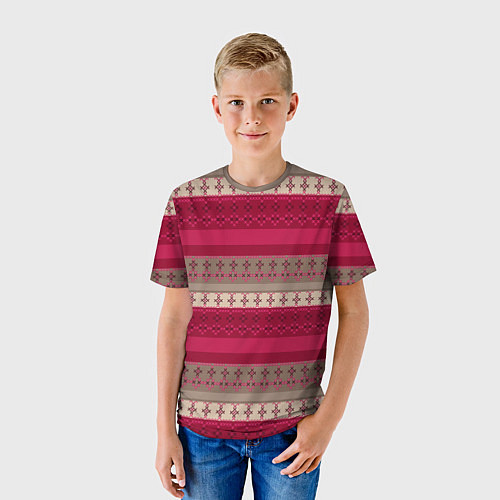 Детская футболка Полосатый вышитый орнамент / 3D-принт – фото 3