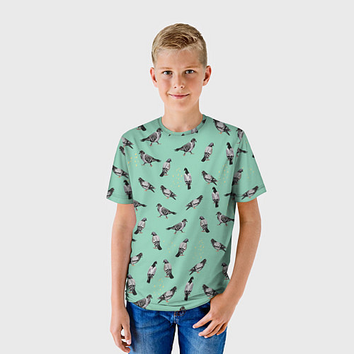 Детская футболка Голуби на зеленом / 3D-принт – фото 3