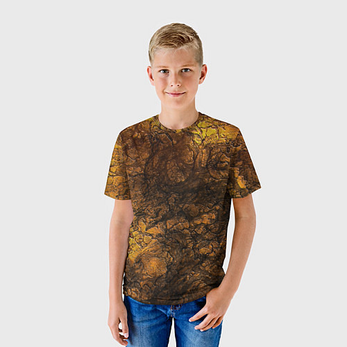 Детская футболка Желто-черная текстура камня / 3D-принт – фото 3