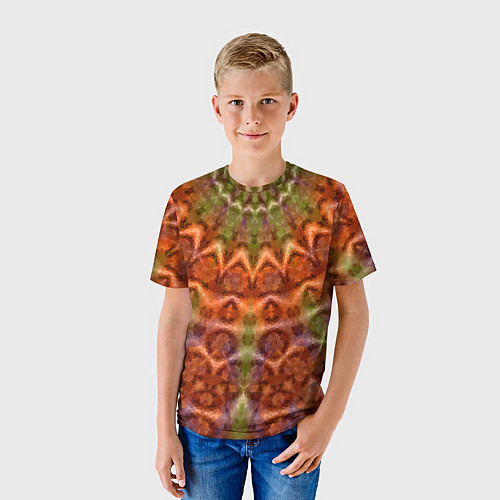 Детская футболка Оранжево-оливковый калейдоскоп / 3D-принт – фото 3
