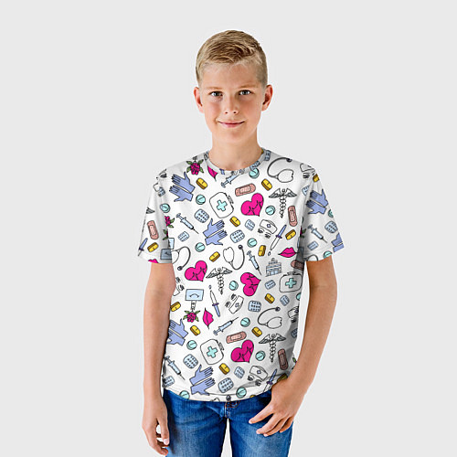 Детская футболка Медицинский паттерн / 3D-принт – фото 3