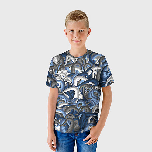 Детская футболка Синий камуфляж с щупальцами / 3D-принт – фото 3