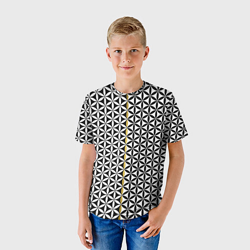 Детская футболка Цветок Жизни чёрно-белый / 3D-принт – фото 3