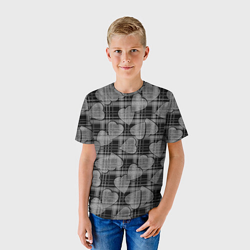 Детская футболка Черно-серый клетчатый узор / 3D-принт – фото 3