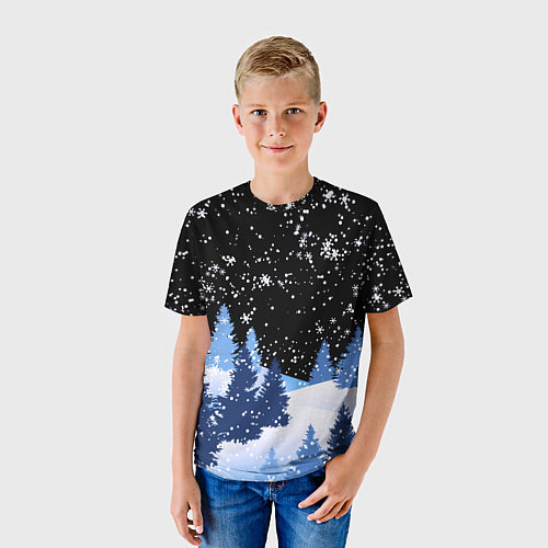Детская футболка Снежная ночь в зимнем лесу / 3D-принт – фото 3