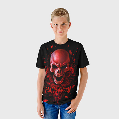 Детская футболка Красный череп в кровавых розах / 3D-принт – фото 3