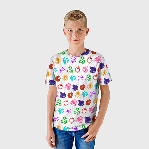 Детская футболка 7 СМЕРТНЫХ ГРЕХОВ ЦВЕТНОЙ ПАТТЕРН СИМВОЛЫ / 3D-принт – фото 3