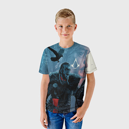 Детская футболка ASSASSINS CREED VALHALLA ЭЙВОР И ВОРОН / 3D-принт – фото 3