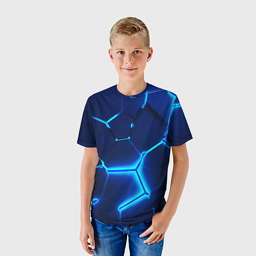 Детская футболка 3D ПЛИТЫ NEON STEEL НЕОНОВЫЕ ПЛИТЫ / 3D-принт – фото 3